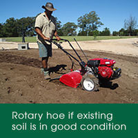 Prepare your quality soil for laying your lawn by using a rotary hoe