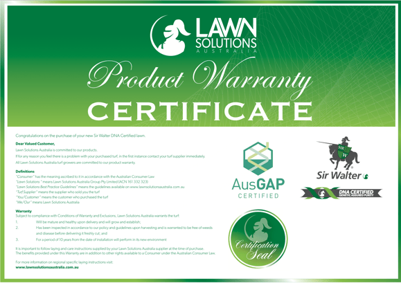 Lawn Solutions Australia 10-Year Warranty